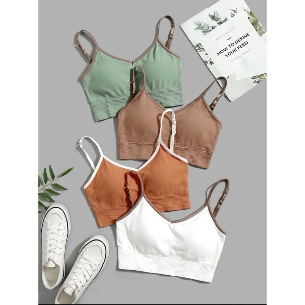 4pcs Medium Support Seamless Lightweight Contrast Binding Sports Bra